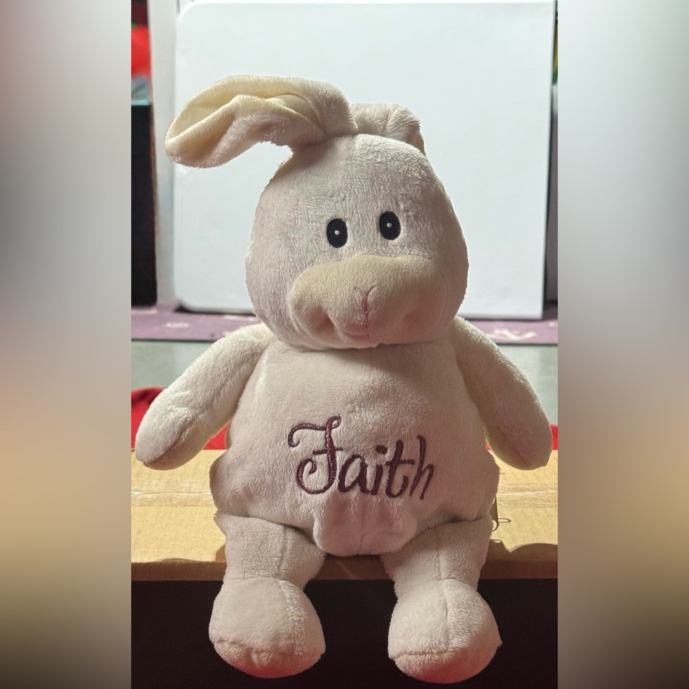 Faith Embroidered Cream Bunny Plush